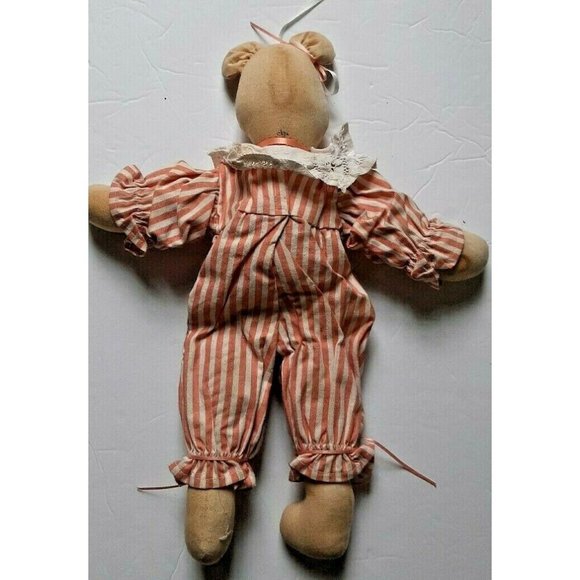 Teddy Bear Handmade Tea-Stained Stuffed Plush Painted Face Striped 14" 90s VTG - Picture 3 of 6